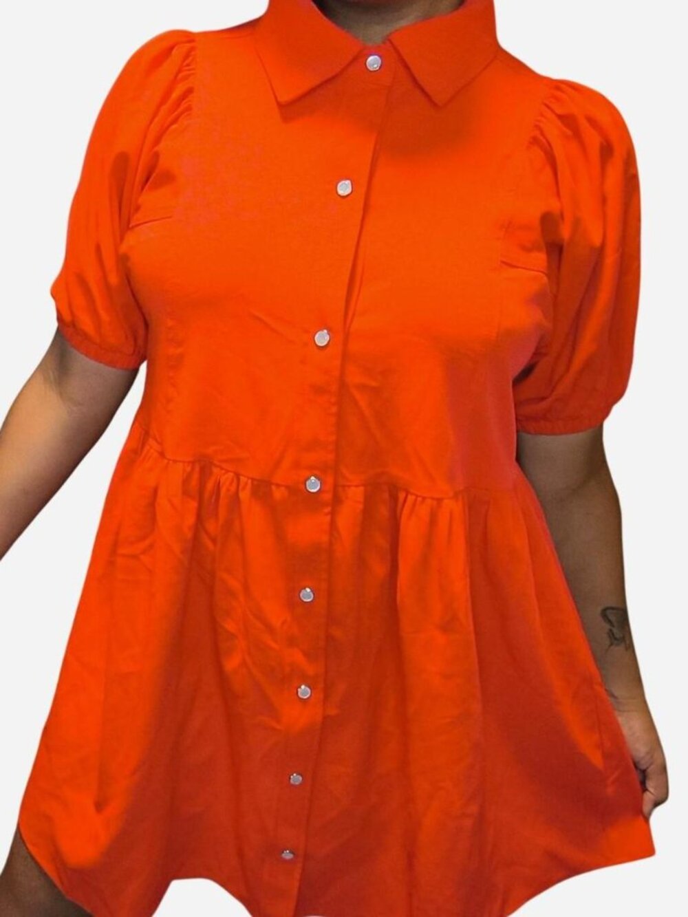 Entro Red Button-Front Babydoll Mini Dress